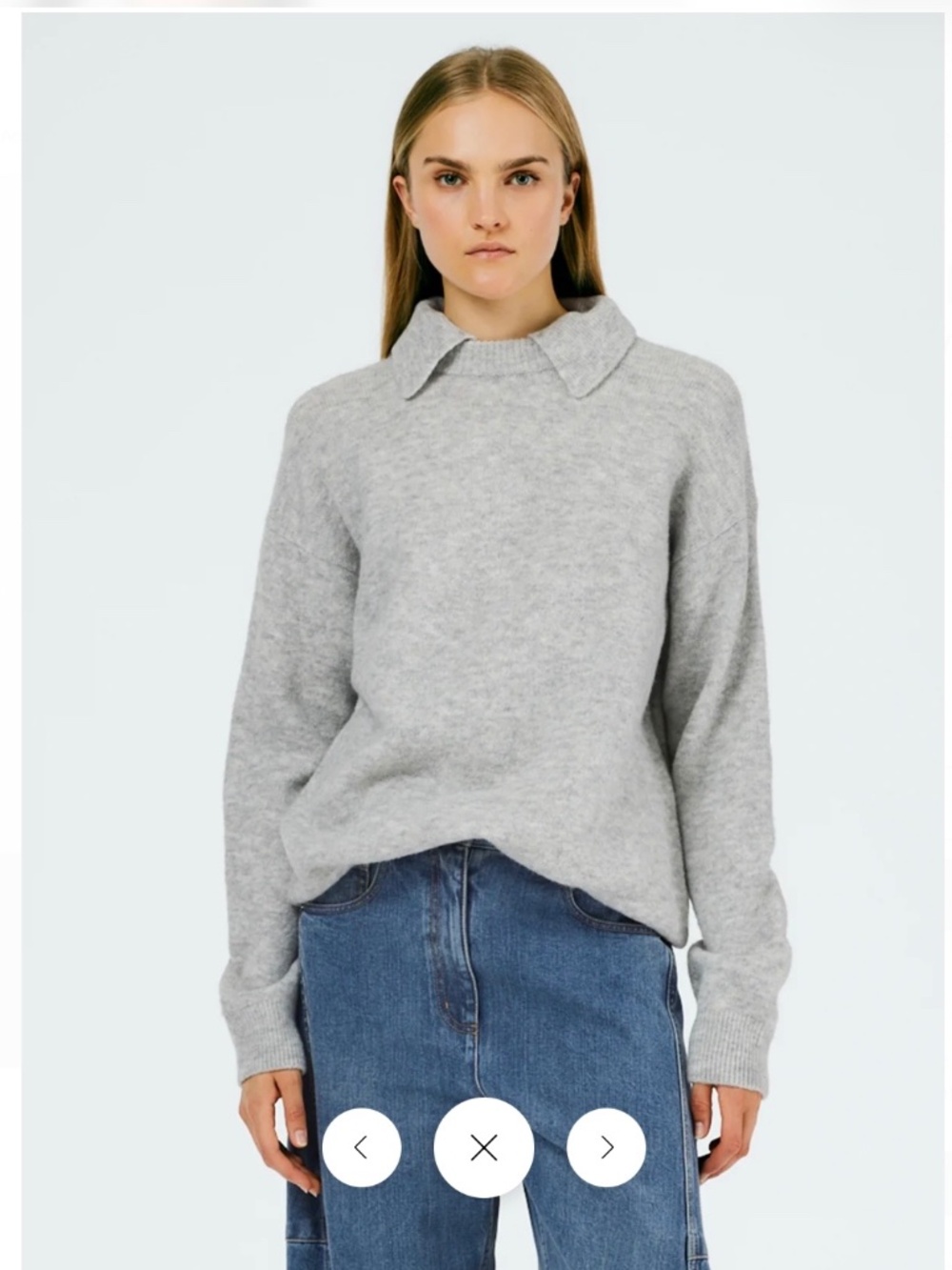 TIBI CREWNECK HEATHER GREY Easy Pullover with Detachable Collar, SIZE M